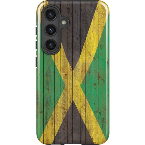 Jamaican Flag Dark Wood Galaxy S25 Plus Impact Case
